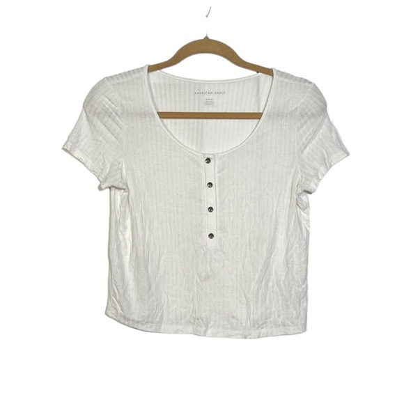 American Eagle Ribbed Short Sleeve Tee Button White Size Medium - Picture 1 of 4